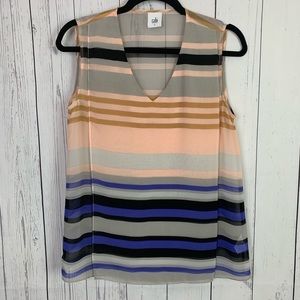 CAbi | sleeveless sheer stripes blouse